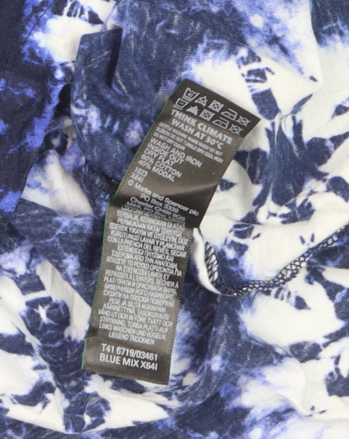 Marks and Spencer Women's Blue Geometric V-Neck Jersey T-Shirt Size 14