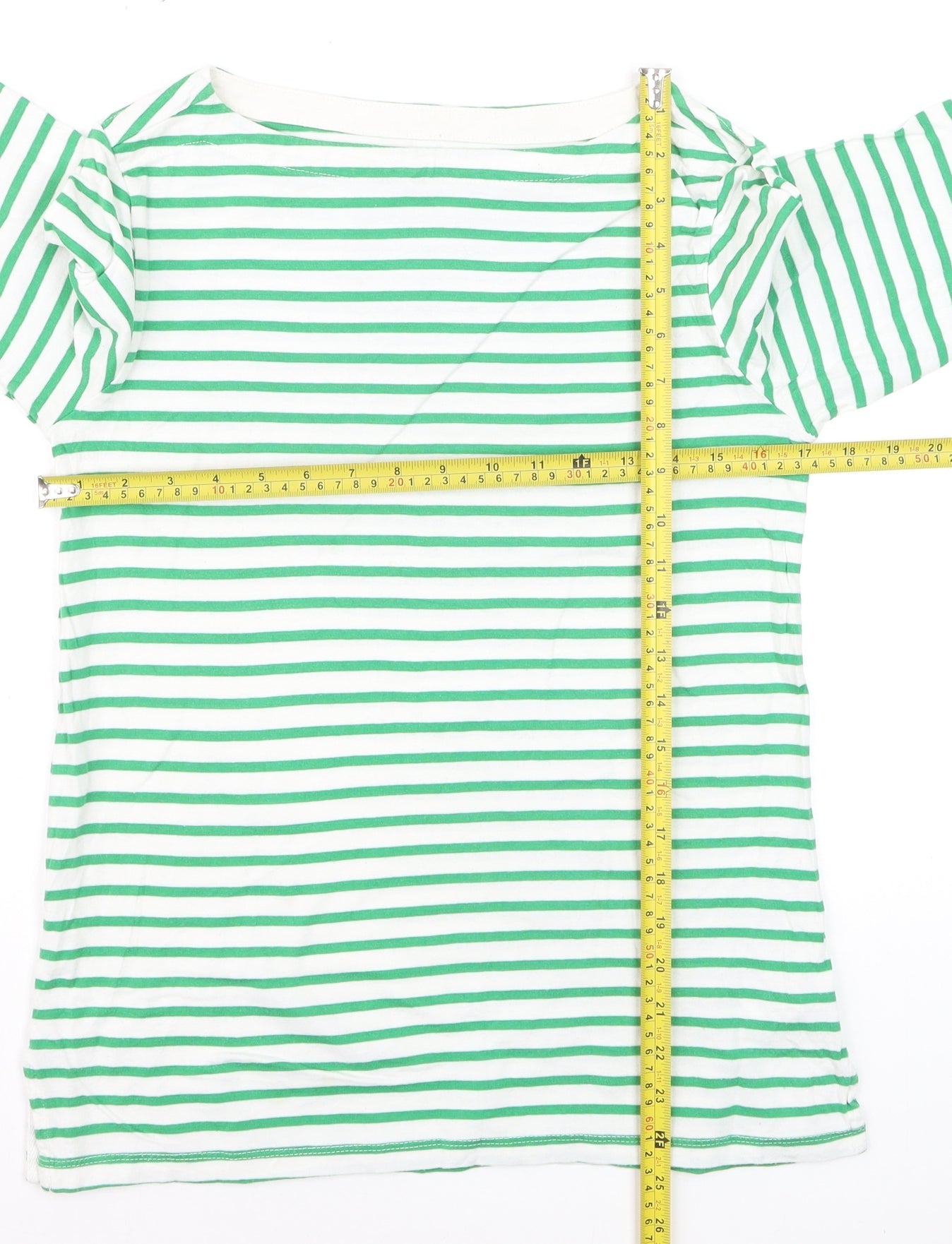 Toast Women's Green Striped Boat Neck Cotton Long Sleeve Top Size S