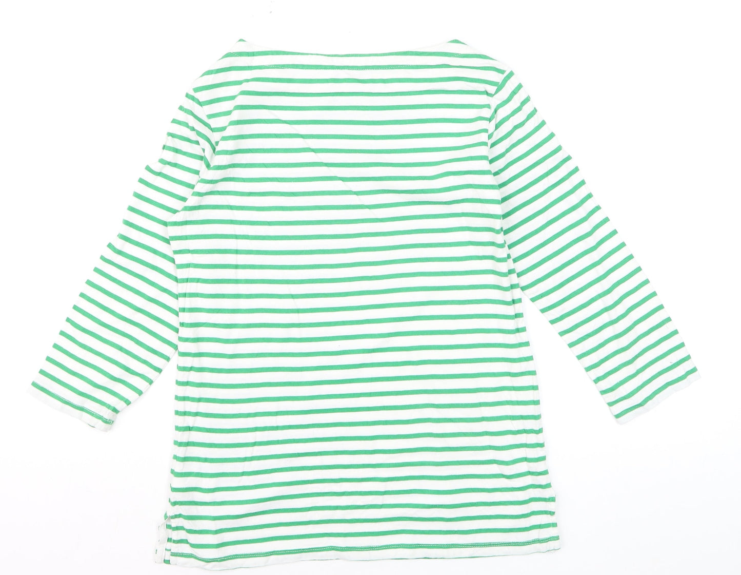 Toast Women's Green Striped Boat Neck Cotton Long Sleeve Top Size S