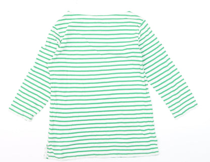 Toast Women's Green Striped Boat Neck Cotton Long Sleeve Top Size S