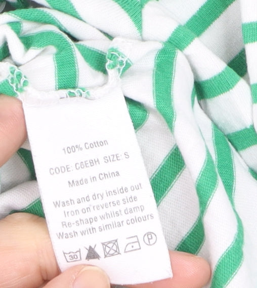 Toast Women's Green Striped Boat Neck Cotton Long Sleeve Top Size S