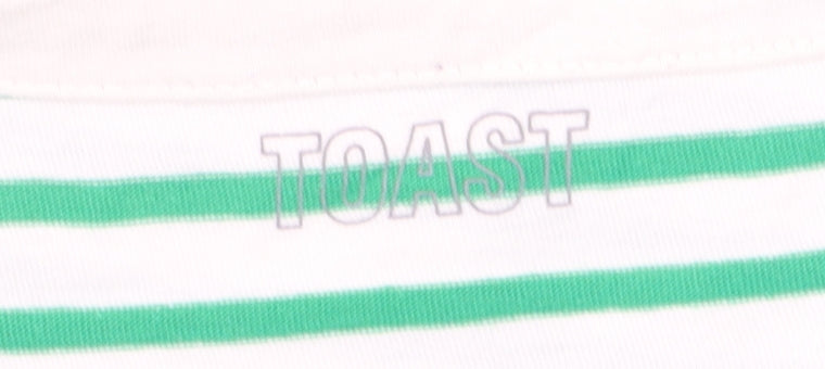 Toast Women's Green Striped Boat Neck Cotton Long Sleeve Top Size S