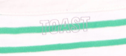 Toast Women's Green Striped Boat Neck Cotton Long Sleeve Top Size S