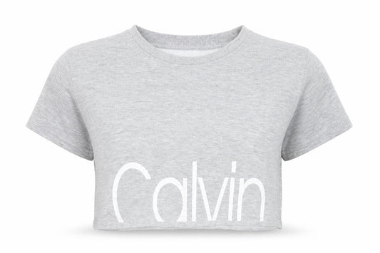 Calvin Klein Womens Grey Cropped Logo T-Shirt Size L Casual