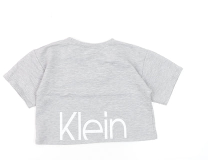 Calvin Klein Womens Grey Cropped Logo T-Shirt Size L Casual