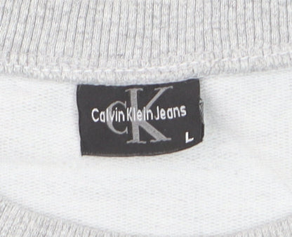 Calvin Klein Womens Grey Cropped Logo T-Shirt Size L Casual