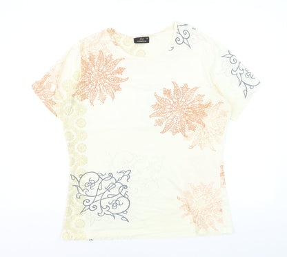 Jim Thompson Women's Beige Floral Cotton Stretch T-Shirt XL