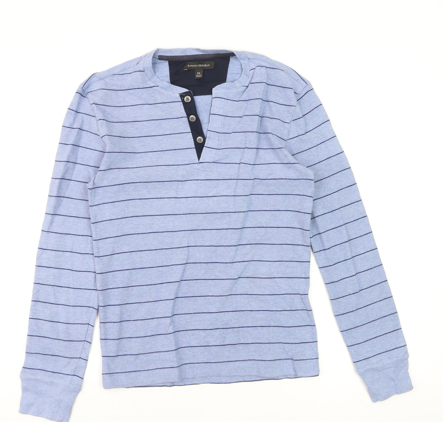 Banana Republic Men's Blue Striped Cotton Henley Long Sleeve Top XS
