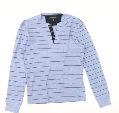 Banana Republic Men's Blue Striped Cotton Henley Long Sleeve Top XS