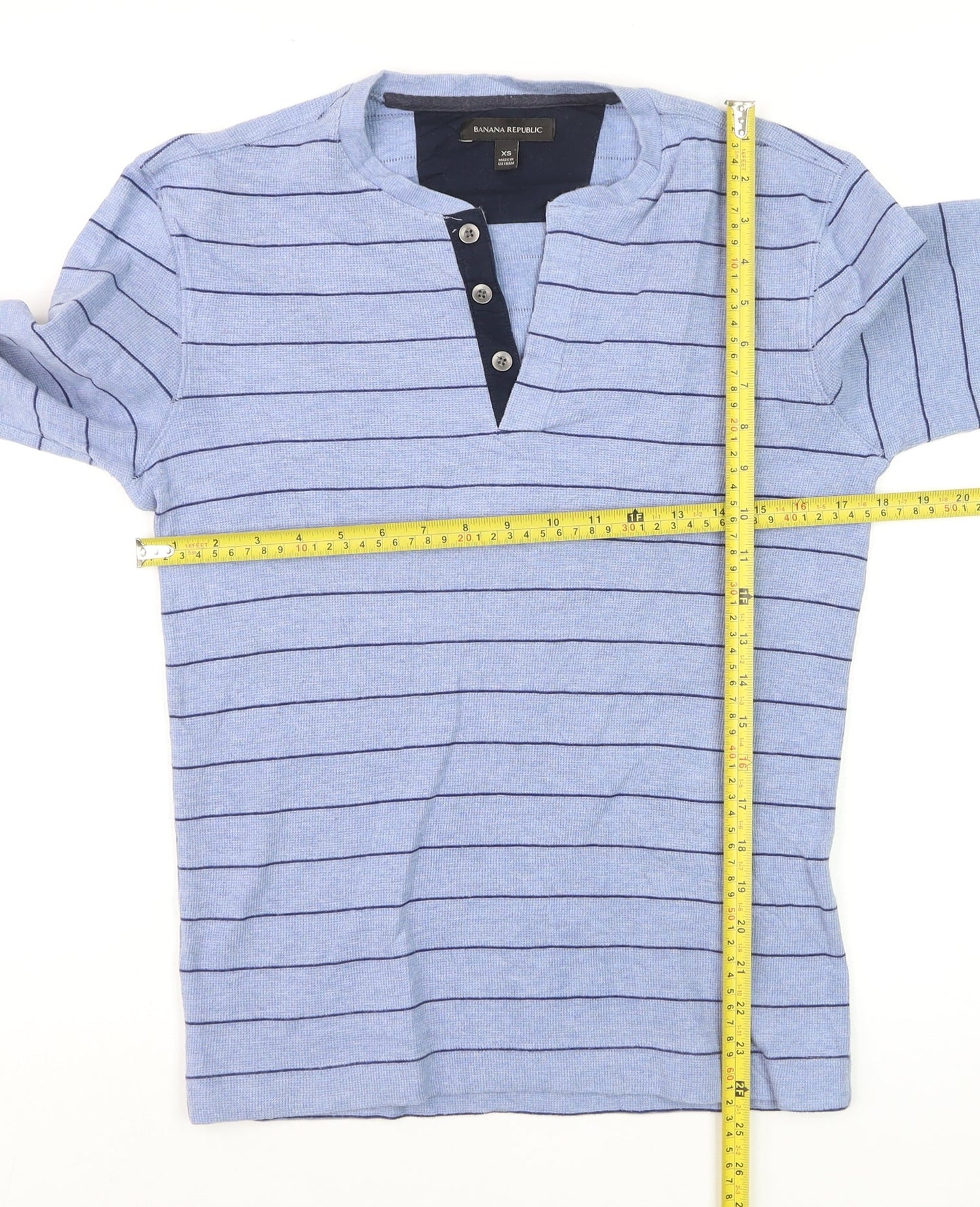 Banana Republic Men's Blue Striped Cotton Henley Long Sleeve Top XS