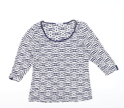 Marks and Spencer Per Una Blue Geometric 3/4 Sleeve Women's Top Size 12