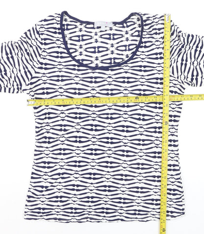 Marks and Spencer Per Una Blue Geometric 3/4 Sleeve Women's Top Size 12