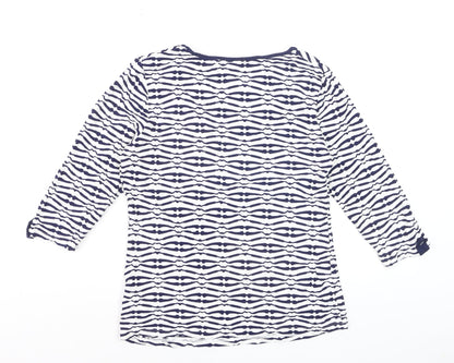 Marks and Spencer Per Una Blue Geometric 3/4 Sleeve Women's Top Size 12