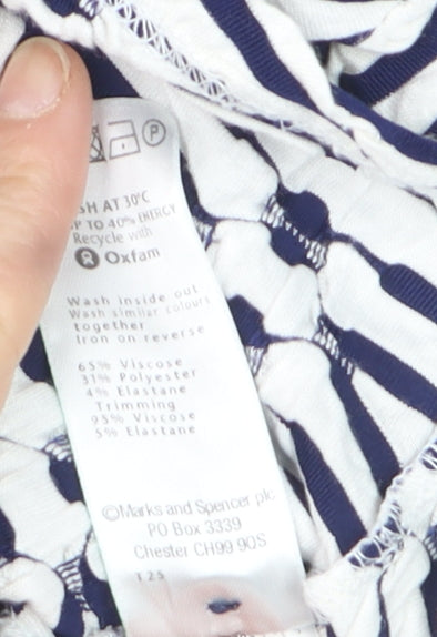 Marks and Spencer Per Una Blue Geometric 3/4 Sleeve Women's Top Size 12