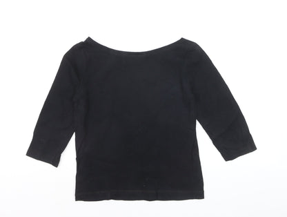 Monsoon Women's Black Boat Neck 3/4 Sleeve Cotton Blouse Size 10