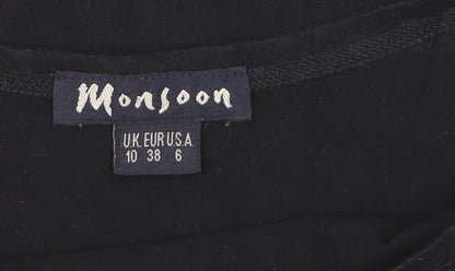 Monsoon Women's Black Boat Neck 3/4 Sleeve Cotton Blouse Size 10