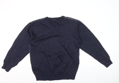 Gestoff Men's Blue Argyle V-Neck Pullover Jumper Size M