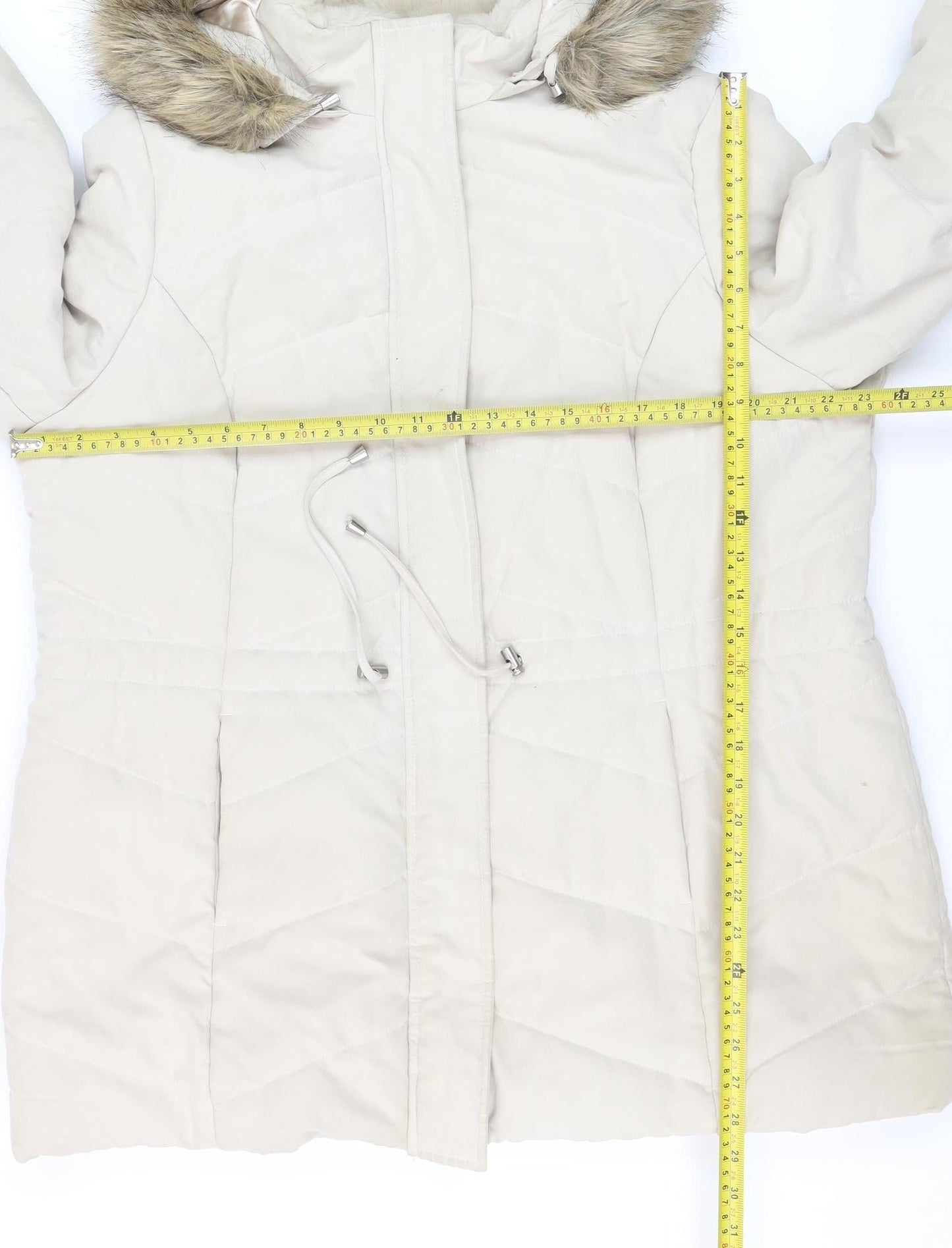 Roman Women Beige Faux Fur Hooded Parka Coat Size 20 Winter Jacket