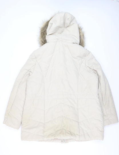 Roman Women Beige Faux Fur Hooded Parka Coat Size 20 Winter Jacket