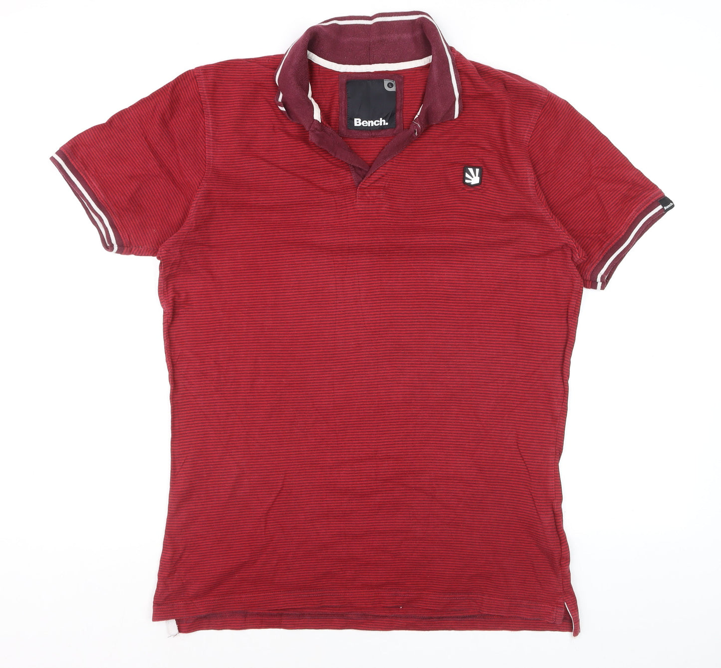 Bench Men's Red Striped Cotton Polo Shirt Size L