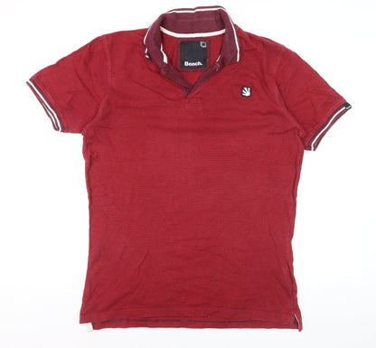 Bench Men's Red Striped Cotton Polo Shirt Size L