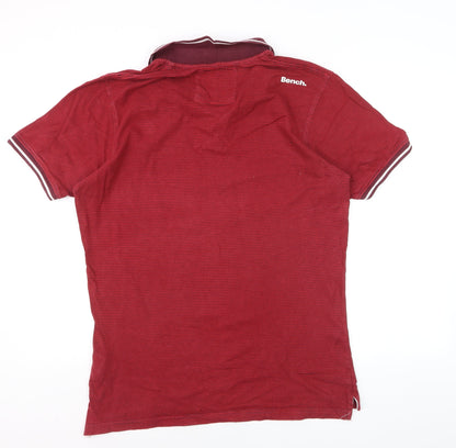 Bench Men's Red Striped Cotton Polo Shirt Size L