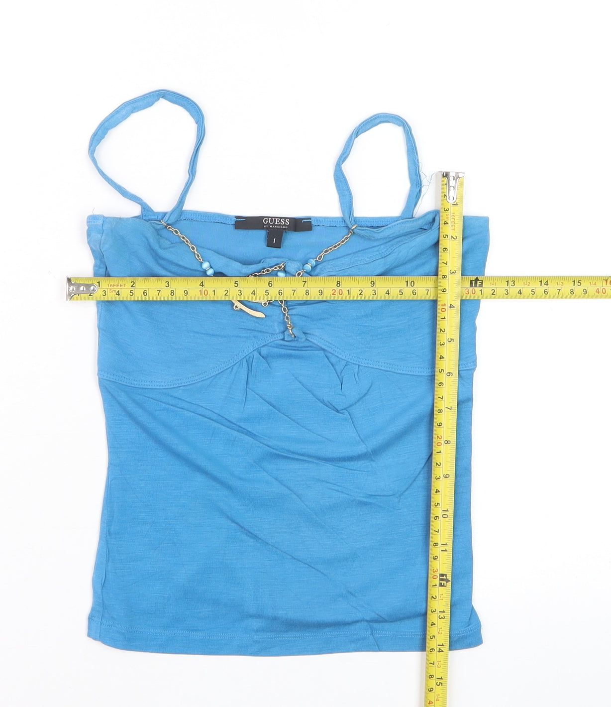 Guess Women’s Blue Cotton Camisole Tank Top Size S Spaghetti Strap Stretch