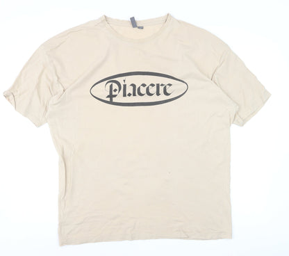 ASOS Men's Beige Graphic Print Cotton T-Shirt Size M