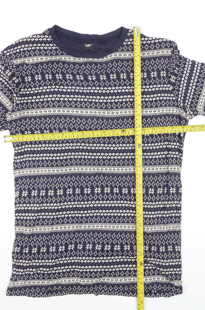 Cotton Traders Men's Blue Fair Isle Long Sleeve Cotton Top L