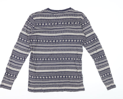Cotton Traders Men's Blue Fair Isle Long Sleeve Cotton Top L