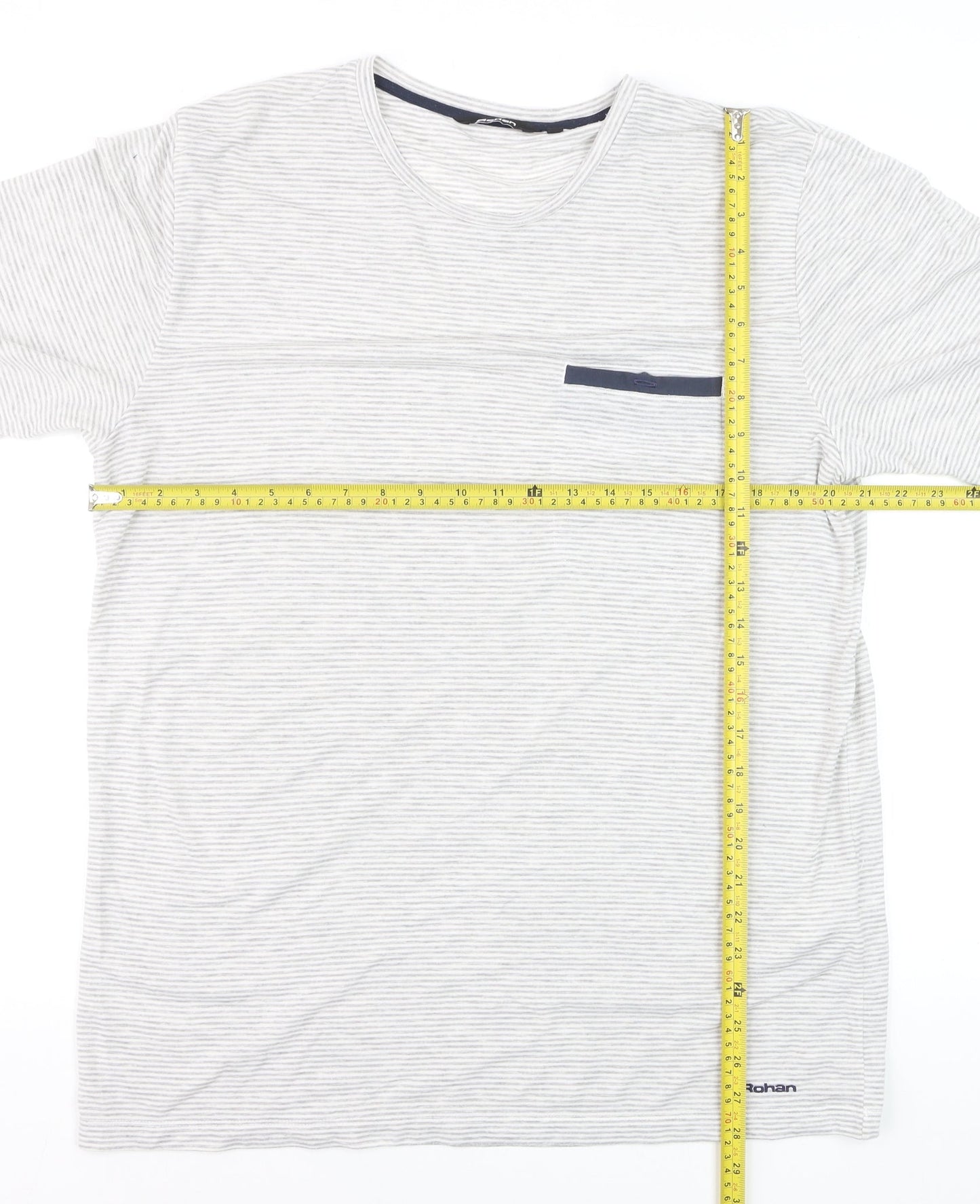 Rohan Men's Grey Striped Crew Neck Short Sleeve T-Shirt Size M