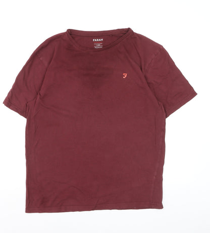 Farah Men's Red Crew Neck Cotton T-Shirt XL Regular Fit