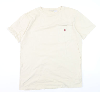 Gramicci Men Beige Cotton Crew Neck Short Sleeve T-Shirt L