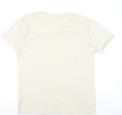 Gramicci Men Beige Cotton Crew Neck Short Sleeve T-Shirt L