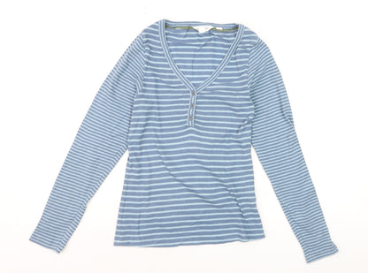 White Stuff Women’s Blue Striped Long Sleeve V-Neck Cotton T-Shirt Size 10