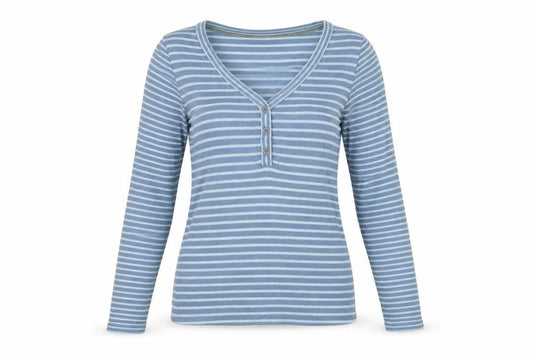 White Stuff Women’s Blue Striped Long Sleeve V-Neck Cotton T-Shirt Size 10