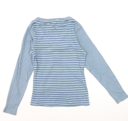 White Stuff Women’s Blue Striped Long Sleeve V-Neck Cotton T-Shirt Size 10
