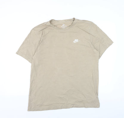 Nike Men's Beige Cotton Crew Neck Short Sleeve T-Shirt Size L
