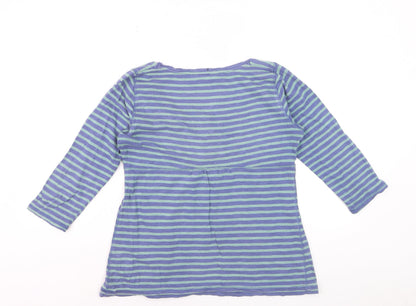 White Stuff Women's Blue Striped Jersey 3/4 Sleeve Cotton T-Shirt Size 12