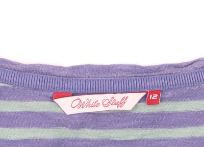 White Stuff Women's Blue Striped Jersey 3/4 Sleeve Cotton T-Shirt Size 12