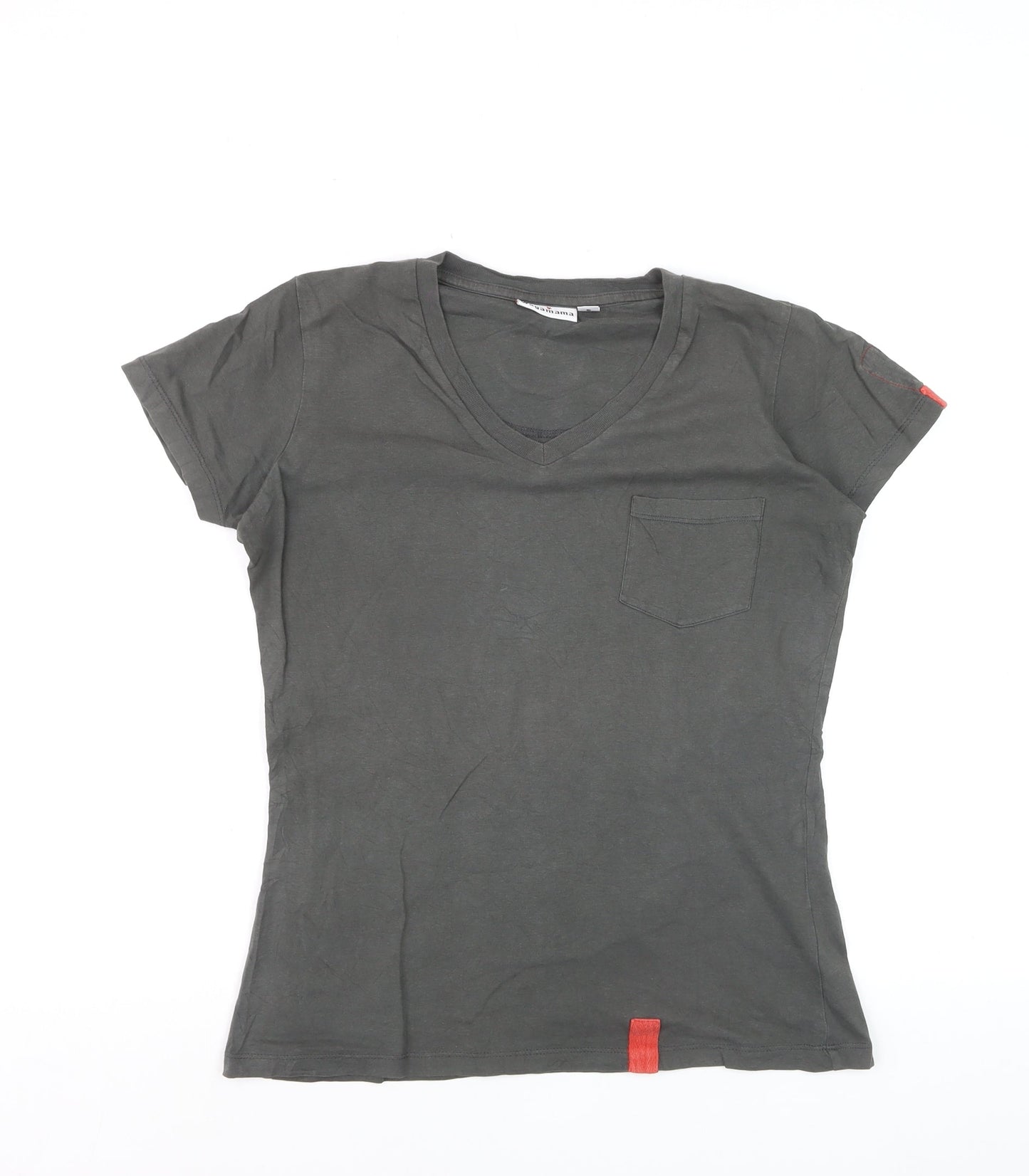 Wagamama Women's Grey V-Neck Cotton T-Shirt Size S Casual Top