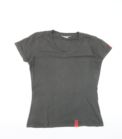 Wagamama Women's Grey V-Neck Cotton T-Shirt Size S Casual Top