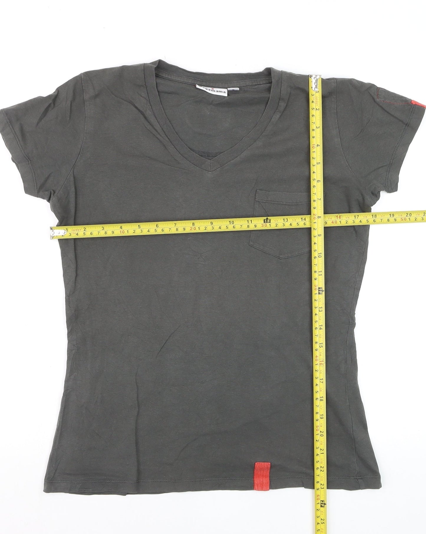 Wagamama Women's Grey V-Neck Cotton T-Shirt Size S Casual Top