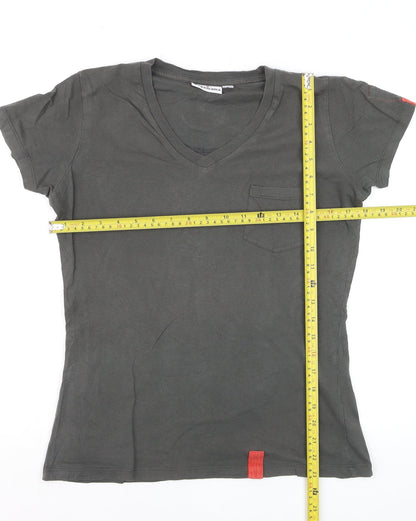 Wagamama Women's Grey V-Neck Cotton T-Shirt Size S Casual Top