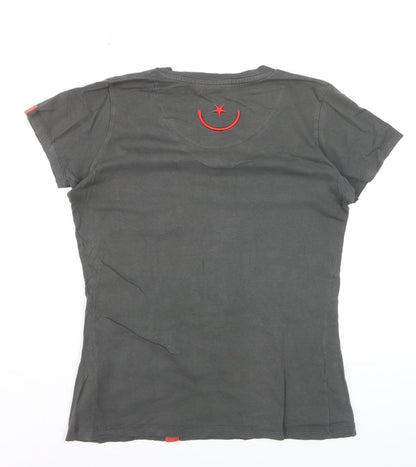 Wagamama Women's Grey V-Neck Cotton T-Shirt Size S Casual Top