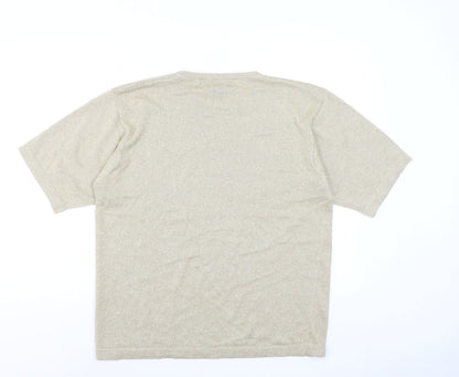 LISA Originals Womens Beige Metallic Knit Short Sleeve T-Shirt Size L