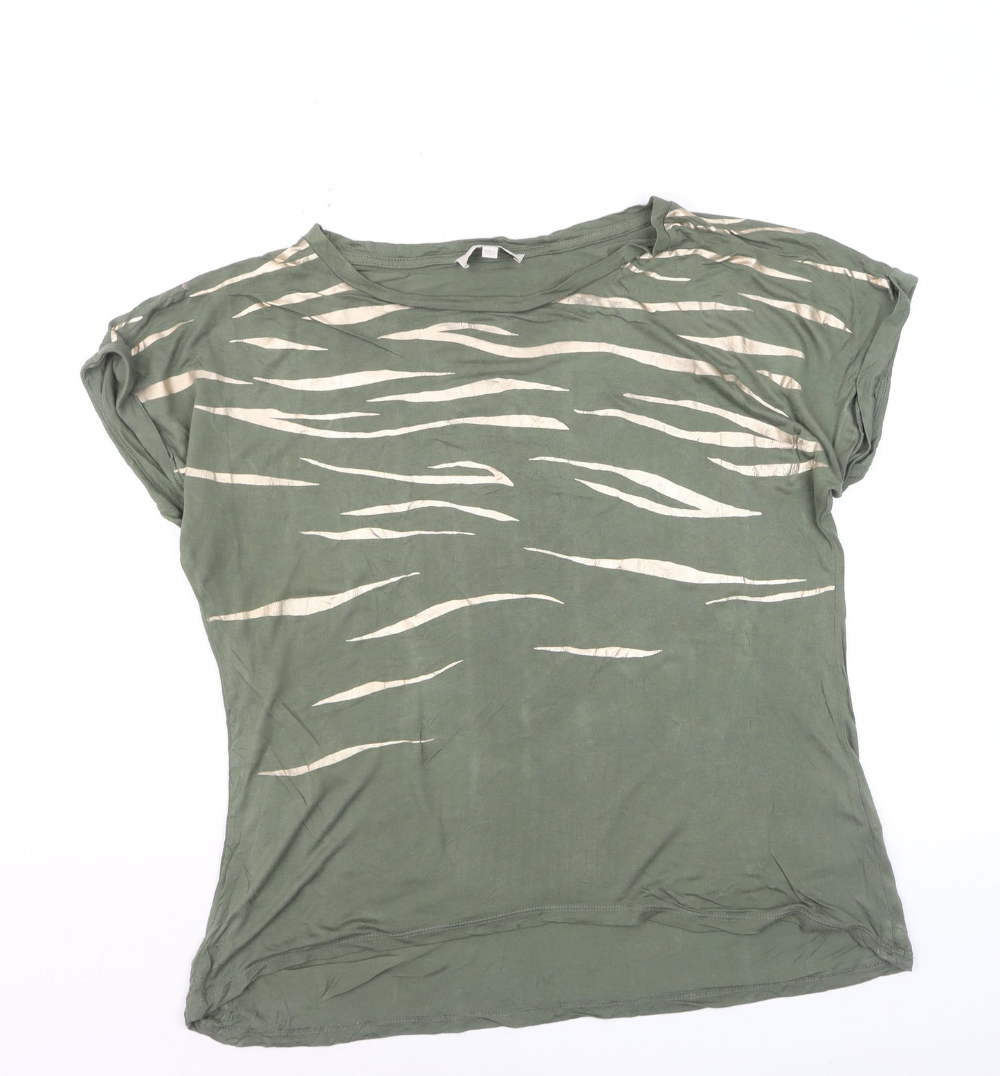 Oasis Women’s Green Animal Print T-Shirt Size L Short Sleeve