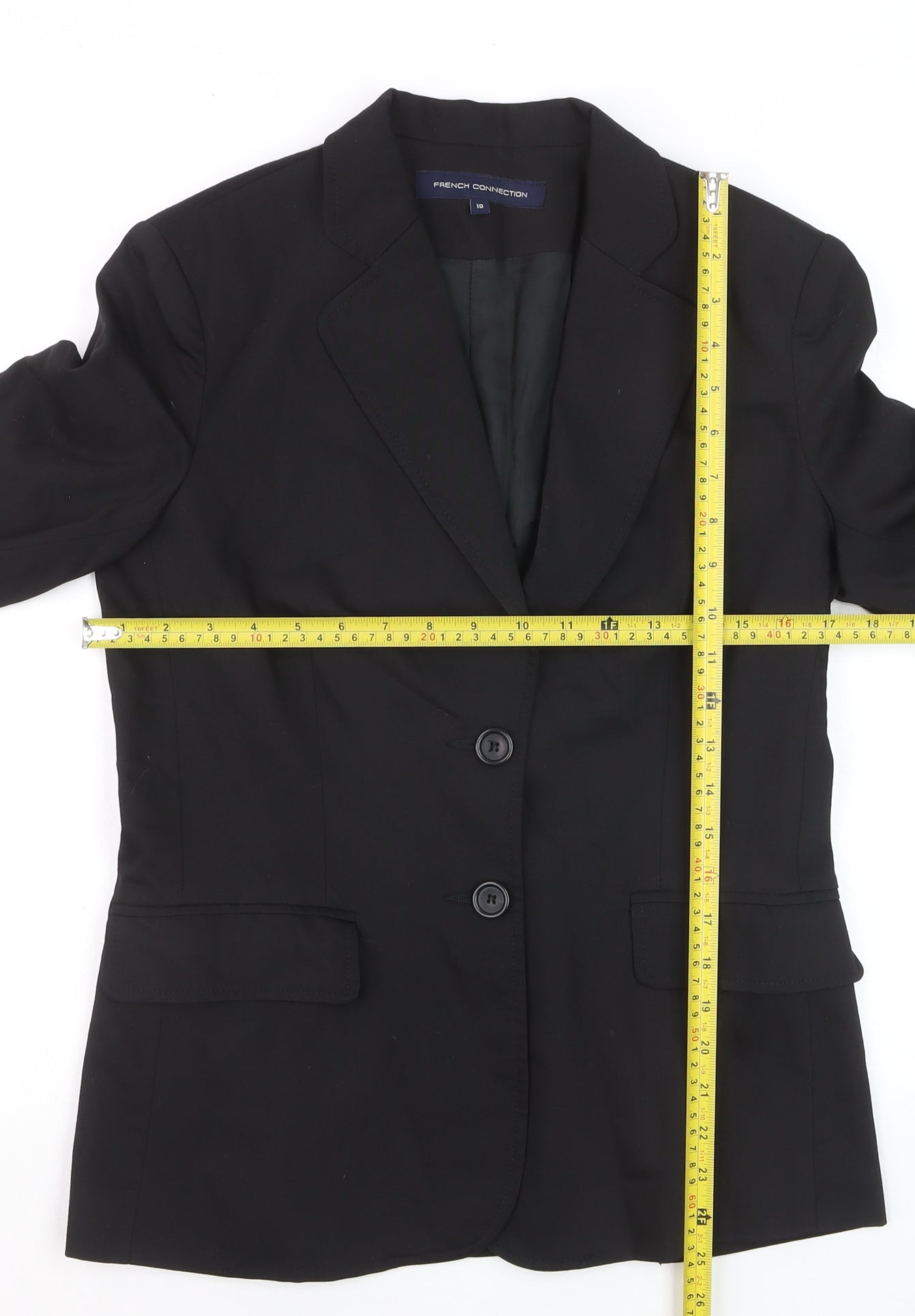 French Connection Women's Black Wool Blend Two-Button Blazer Jacket Size 10