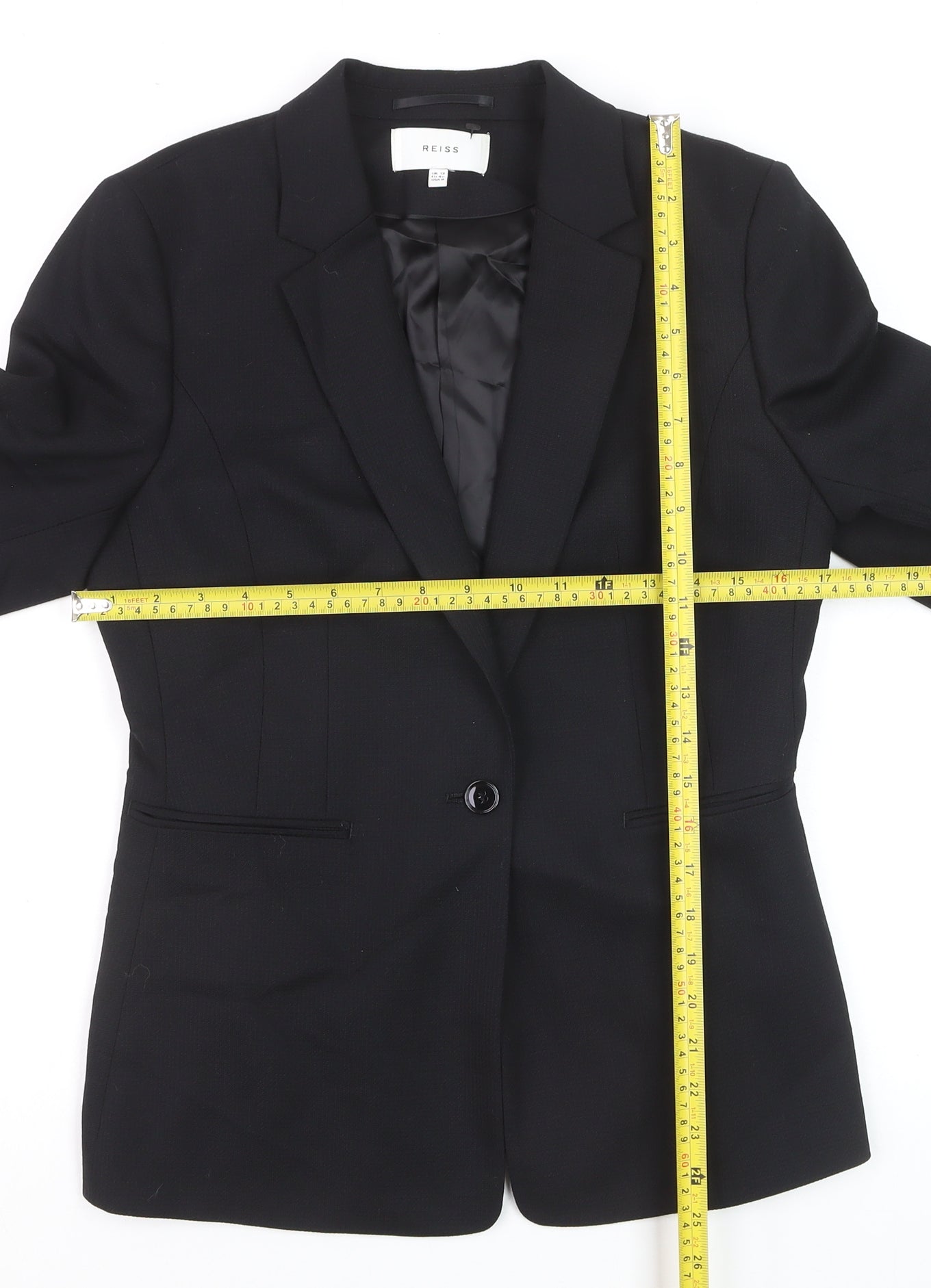 Reiss Womens Black Wool Blend Single-Breasted Blazer UK 12