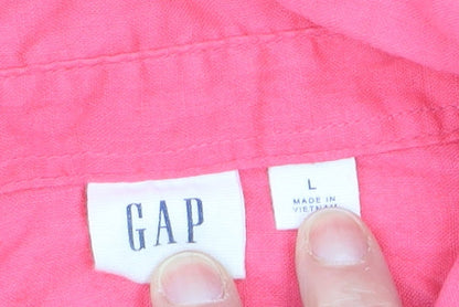 GAP Women’s Pink Linen Long Sleeve Button-Up Shirt L